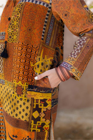 Saqafat Kurta - Rust & Orange