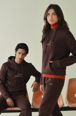 Manto, Pakistan's Most Comfy Ready to Wear Unisex Triple Layered Premium Fleece Coffee Bean Pullover Hoodie with Urdu Manto Logo & Hood Paired with Coffee Bean Jogger Pants