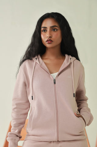 Manto, Pakistan's Most Comfy Ready to Wear Unisex Triple Layered Premium Fleece Lowkey Pink Zipper Hoodie with Urdu Manto Logo & Hood Paired with Lowkey Pink Jogger Pants