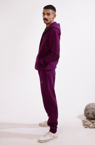 Manto, Pakistan's Most Comfy Ready to Wear Men's Triple Layered Premium Fleece Very Plum Zipper Hoodie with Urdu Manto Logo & Hood Paired with Very Plum Jogger Pants