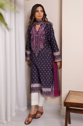 Women's Stitched 1 Piece Lawn Meher Kurta - Dark Purple Calligraphed with Poetry of Allama Iqbal