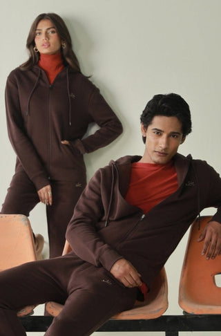 Manto, Pakistan's Most Comfy Ready to Wear Unisex Triple Layered Premium Fleece Coffee Bean Zipper Hoodie with Urdu Manto Logo & Hood Paired with Coffee Bean Jogger Pants