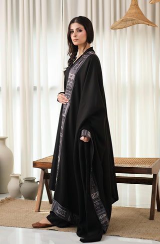 Manto Women's Stitched 1 Piece Manzil Shawl Black Featuring Urdu Calligraphy of Poetry by Allama Iqbal