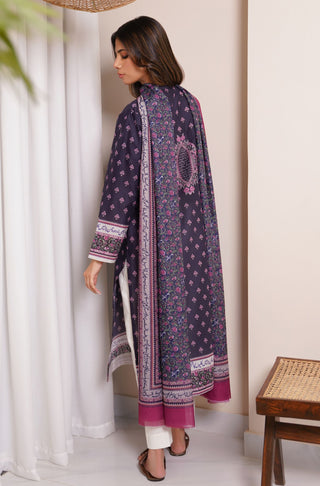 Women's Stitched 1 Piece Lawn Meher Kurta - Dark Purple Calligraphed with Poetry of Allama Iqbal