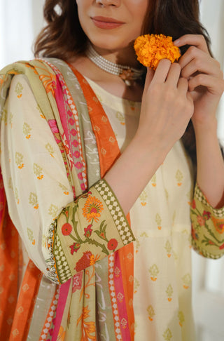 Close Up Sleeve Detail of Manto's Cream & Mint Hayaat Anarkali