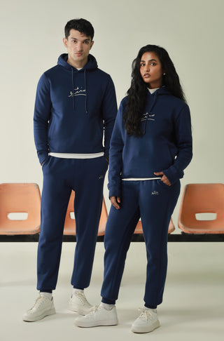 Manto, Pakistan's Most Comfy Ready to Wear Unisex Triple Layered Premium Fleece Very Blue Pullover Hoodie with Urdu Manto Logo & Hood Paired with Very Blue Jogger Pants