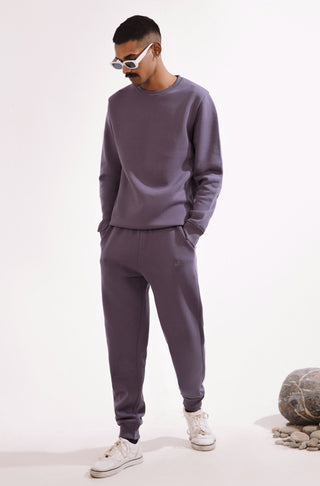 Manto, Pakistan's Most Comfy Men's Ready to Wear Triple Layered Premium Fleece Ash Lavender Talaash Sweatshirt with Urdu Calligraphy of Poetry by Nida Fazli Paired with Matching Ash Lavender Jogger Pants