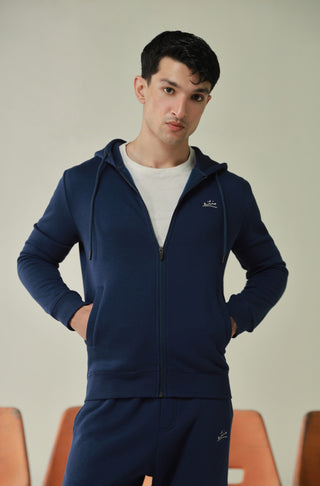 Manto, Pakistan's Most Comfy Ready to Wear Unisex Triple Layered Premium Fleece True Blue Zipper Hoodie with Urdu Manto Logo & Hood Paired with True Blue Jogger Pants