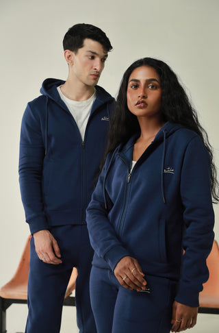 Manto, Pakistan's Most Comfy Ready to Wear Unisex Triple Layered Premium Fleece True Blue Zipper Hoodie with Urdu Manto Logo & Hood Paired with True Blue Jogger Pants