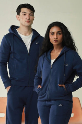 Manto, Pakistan's Most Comfy Ready to Wear Unisex Triple Layered Premium Fleece True Blue Zipper Hoodie with Urdu Manto Logo & Hood Paired with True Blue Jogger Pants