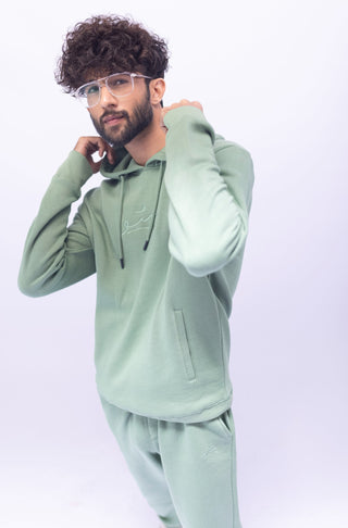 Manto Unisex Triple Layer Premium Fleece Sage Green Pullover Sweatshirt Hoodie with Manto Logo with Matching Sage Green Jogger Pants