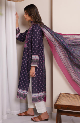 Women's Stitched 1 Piece Lawn Meher Kurta - Dark Purple Calligraphed with Poetry of Allama Iqbal