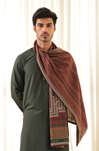 Manto's Unisex Double Sided Maroon Talaash-e-manzil Stole featuring Urdu Calligraphy