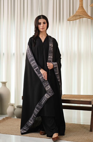 Manto Women's Stitched 1 Piece Manzil Shawl Black Featuring Urdu Calligraphy of Poetry by Allama Iqbal