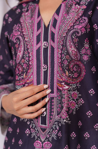 Women's Stitched 1 Piece Lawn Meher Kurta - Dark Purple Calligraphed with Poetry of Allama Iqbal